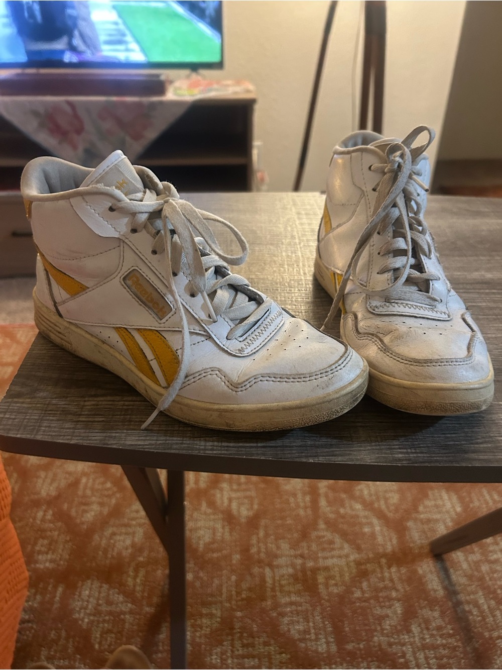 White High-Top Sneakers with Yellow Accents